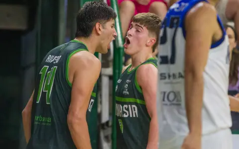 El salteño (N° 14) Carlos Rivero festeja con un compañero.