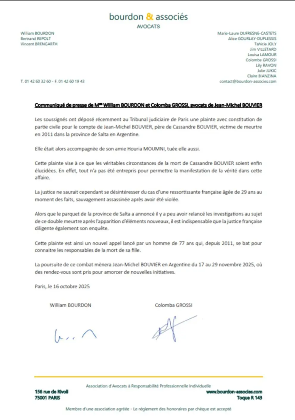 El comunicado de bouvier