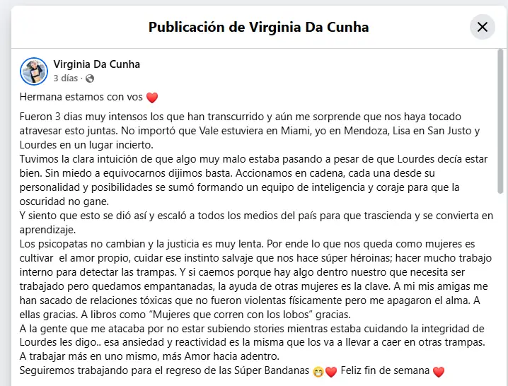 Post de Virginia hace un par de días