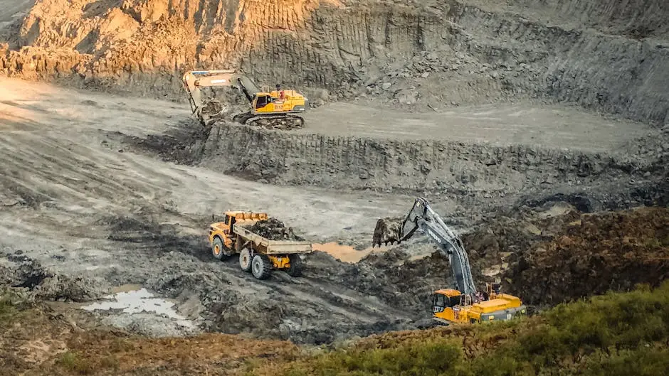 Maquinaria pesada opera en una mina de carbón en Kalimantan del Sur, Indonesia, mostrando actividad industrial.