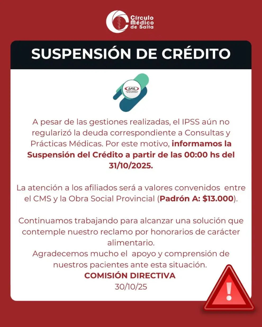 El comunicado del CMS