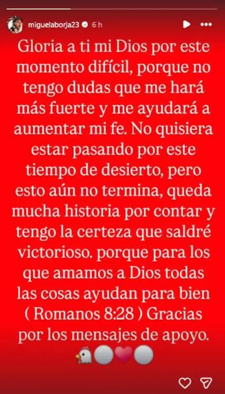 El posteo de Miguel Borja.