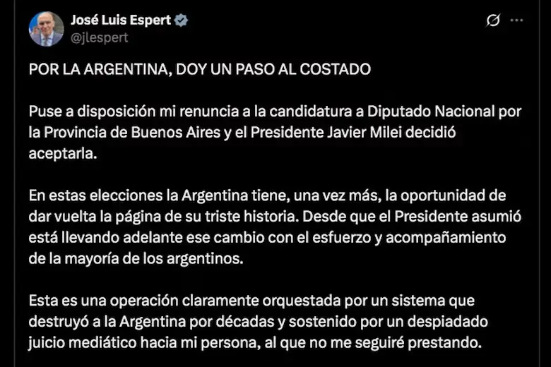 Comunicado de Espert.