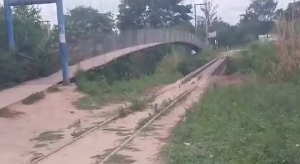 La pasarela al costado del puente ferroviario