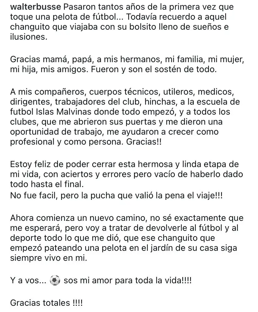 El posteo de Walter Busse.