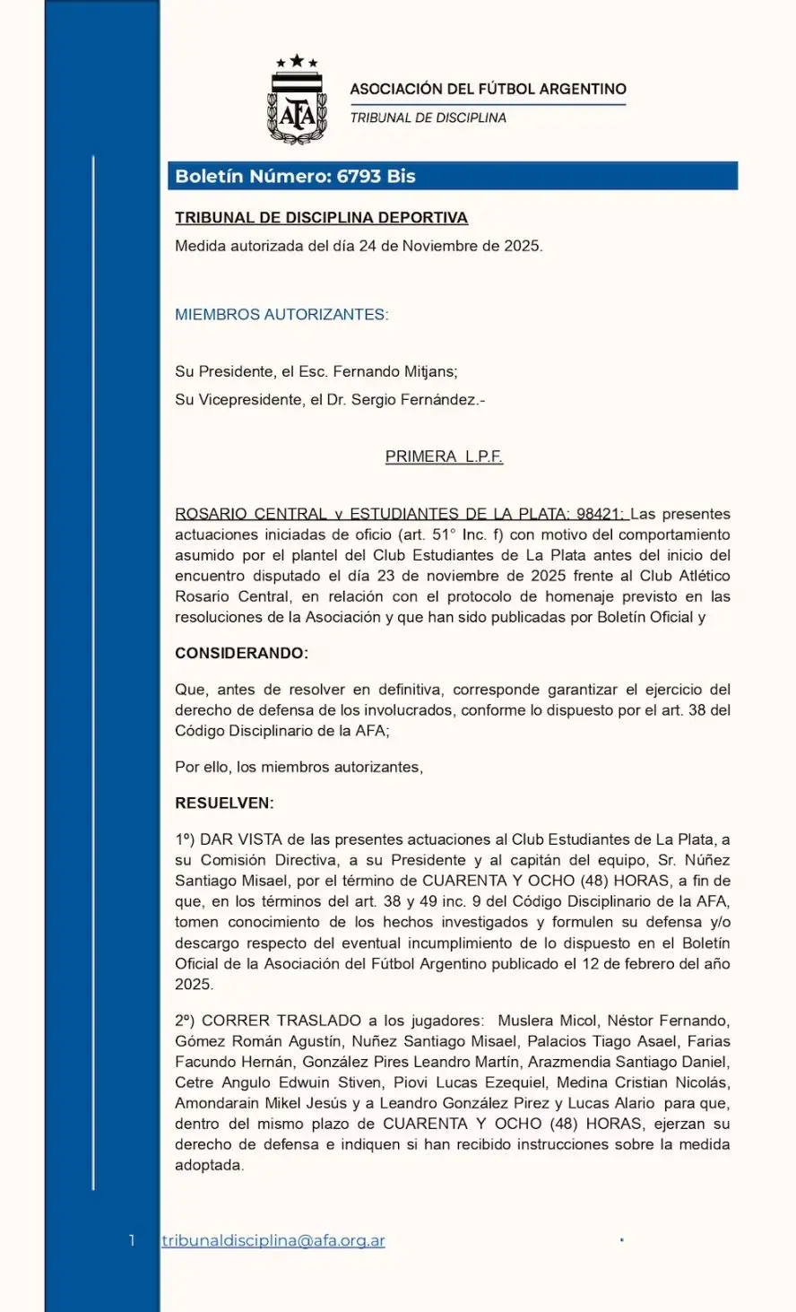 El comunicado reciente de la Asociación del Fútbol Argentino.