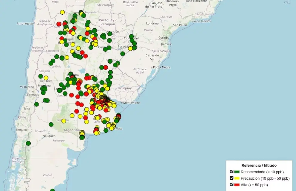 El mapa de arsénico divulgado por el ITBA