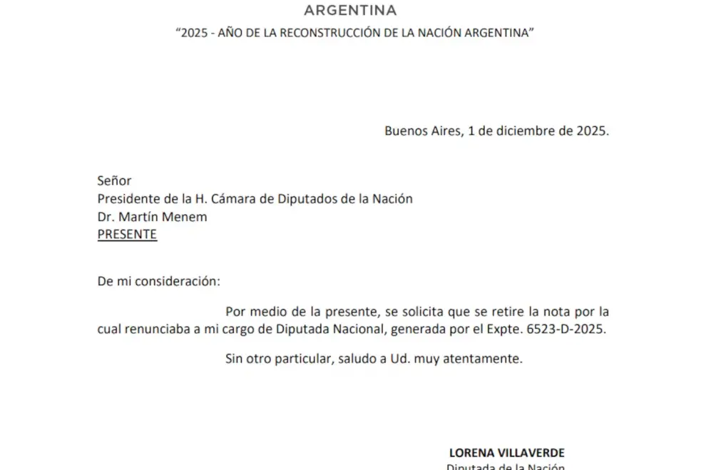 la carta de Villaverde