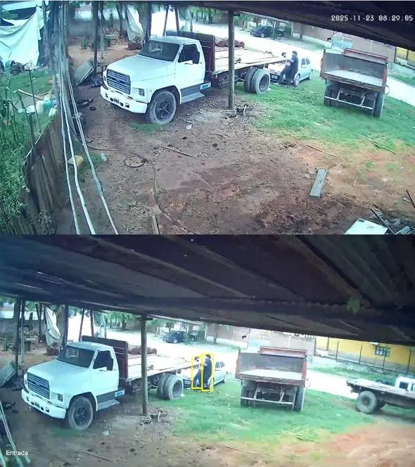 El aserradero y el camión donde abandonaron a la víctima.