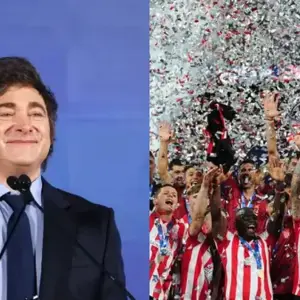 Milei aprovechó "su" partido contra la AFA y no se quedó afuera de los festejos de Estudiantes
