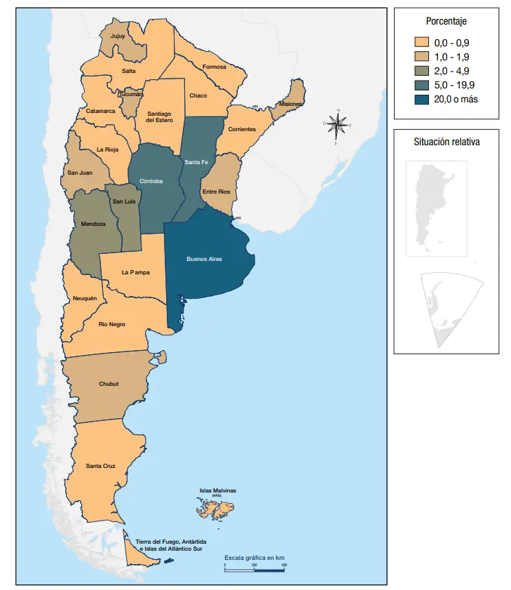 Mapa del valor agregado en Argentina, Salta dentro de las provincias que menos valor generan. Fuente: INDEC