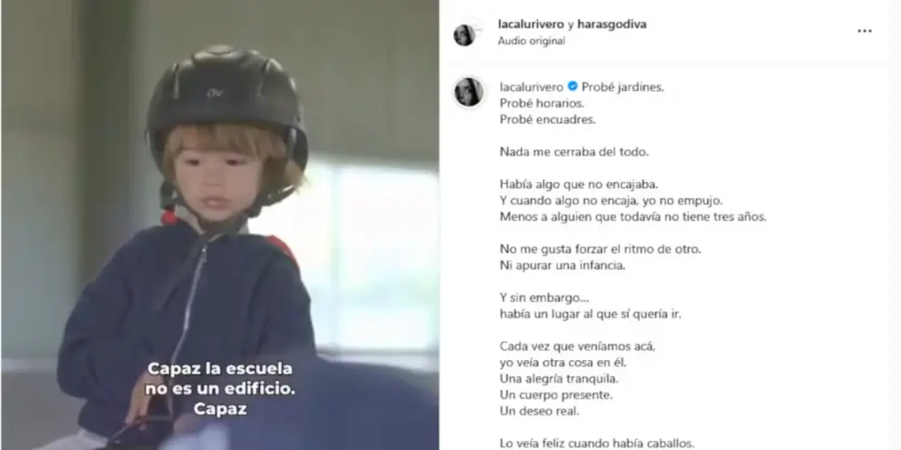 Posteo de Calu Rivero en redes sociales