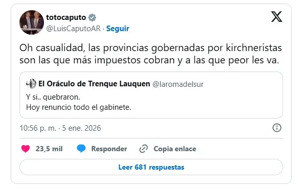 X del Ministro de economía de la Nación, Luis Caputo