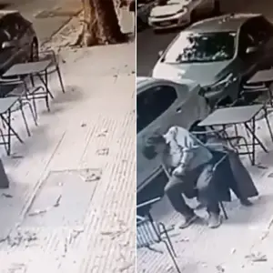 Video Impactante: un vidrio cae sobre un hombre mientras tomaba café