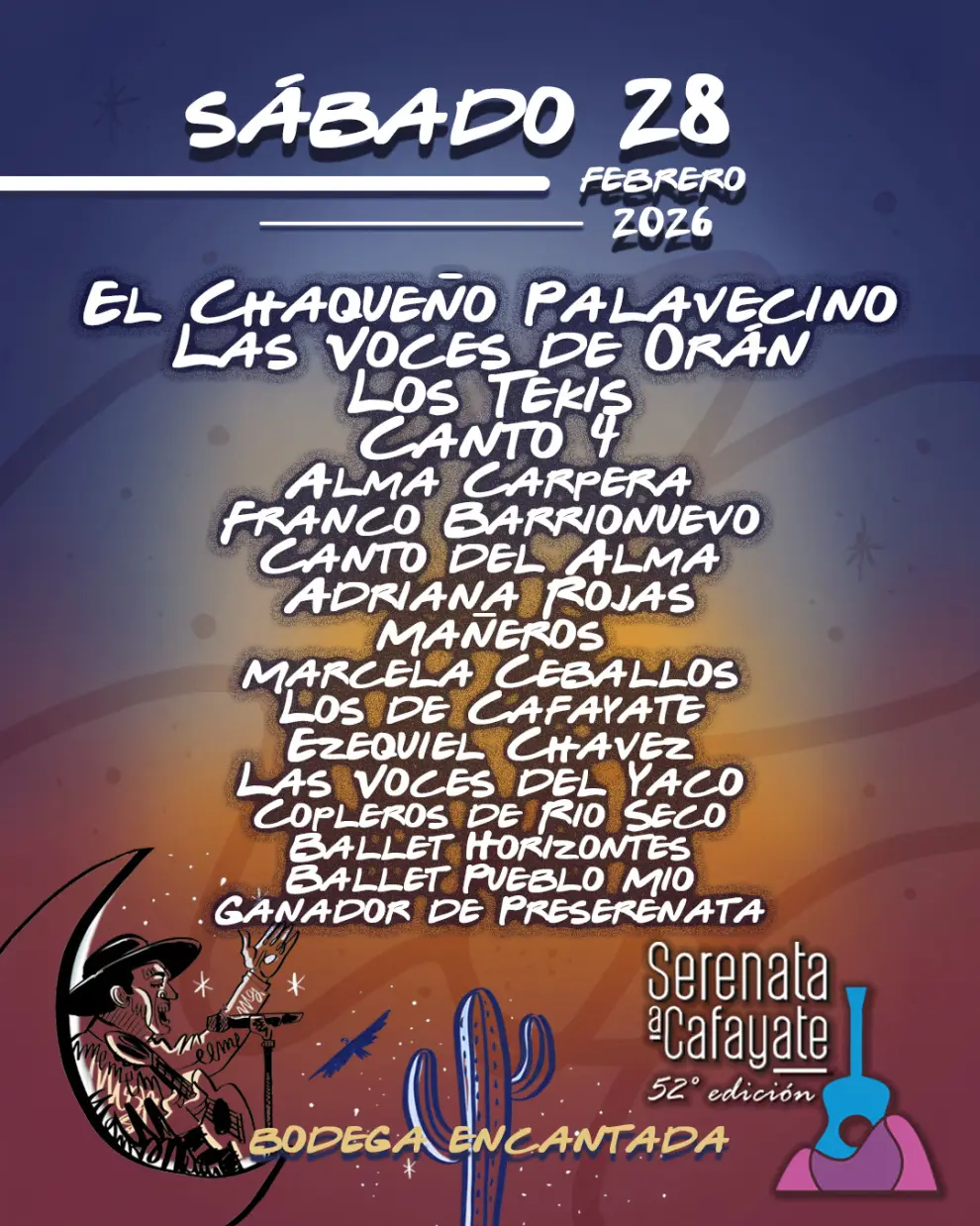 Cartelera de la tercera jornada de la Serenata a Cafayate
