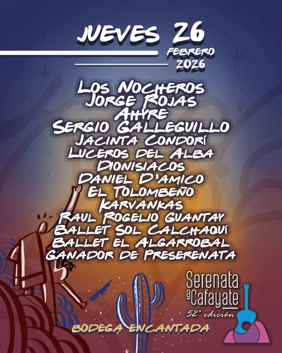 Cartelera la primera jornada de la Serenata a Cafayate 2026