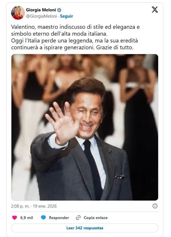 Escribió en X Giorgia Meloni, primera ministra de Italia