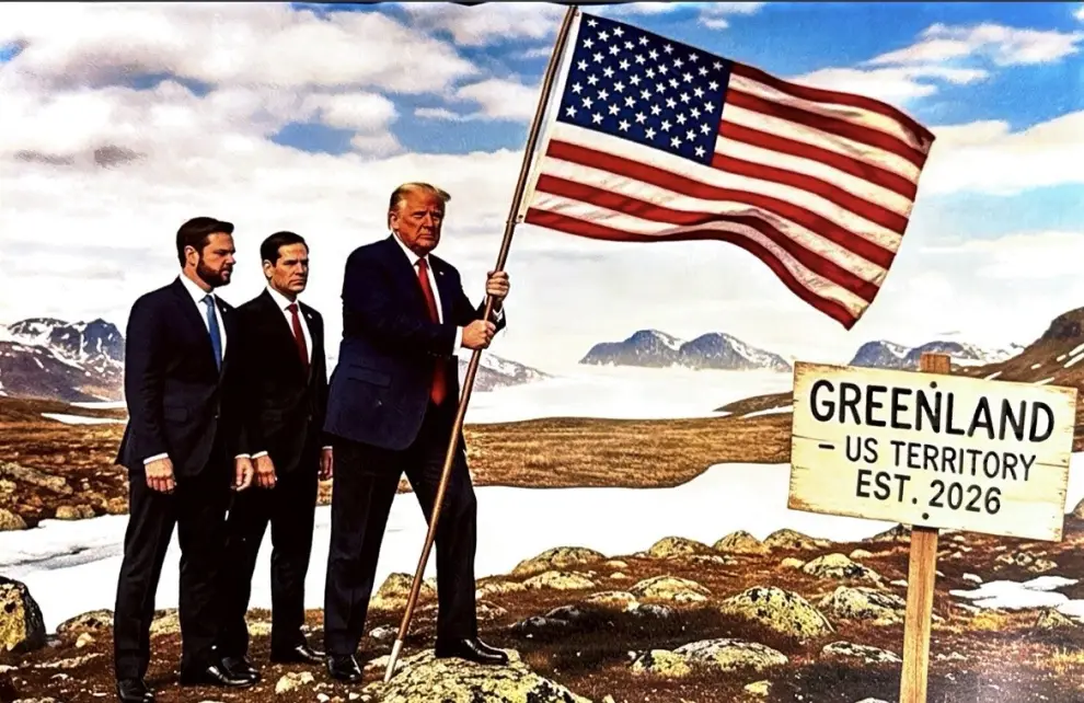 Trump publica una imagen suya con la bandera estadounidense en Groenlandia