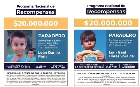 El gobierno elevó a $20 millones la recompensa por el paradero de Loan Peña y Lian Flores