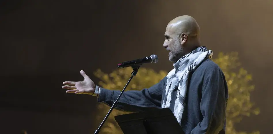 Pep Guardiola, en el concierto pro Palestina celebrado el jueves en Barcelona