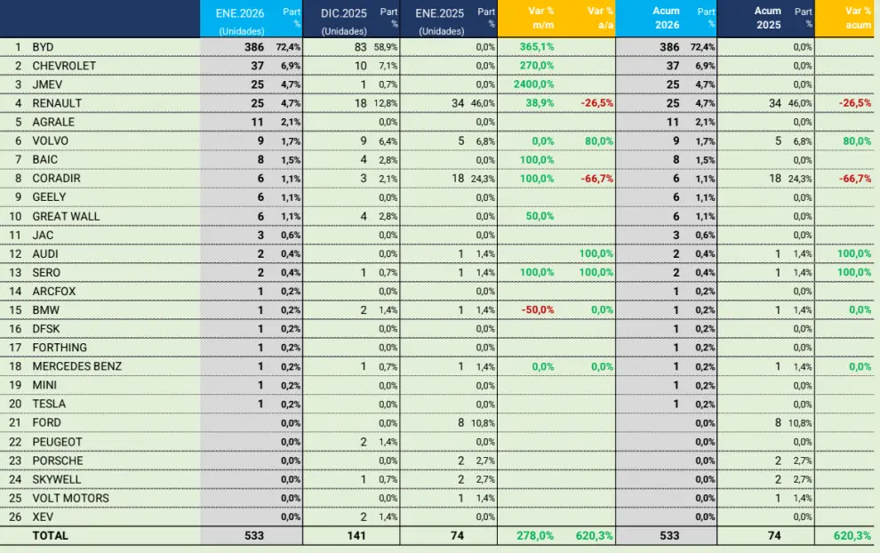 Informe de ventas de autos 100% eléctricos en Argentina