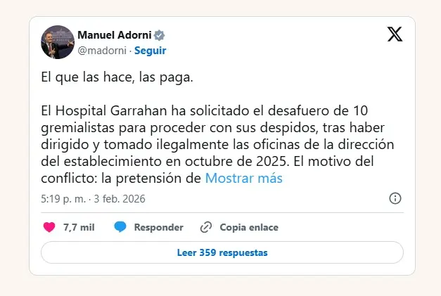 X de Manuel Adorni