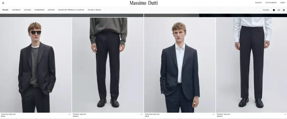 Los precios de la página Massimo Dutti.