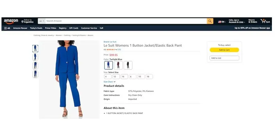 Precio del traje que usa Patricia Bullrich en Amazon