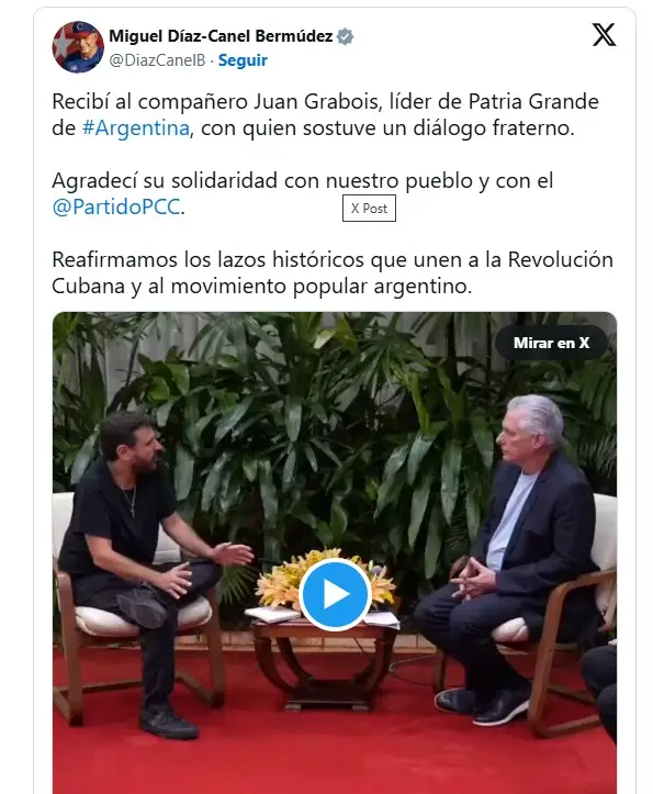 X del presidente de Cuba