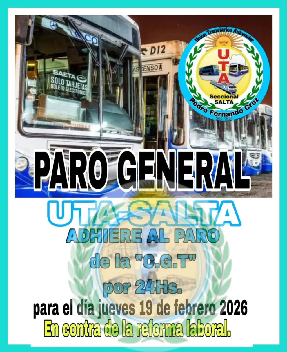 El anuncio de UTA Salta, adhiriendo al paro de la CGT