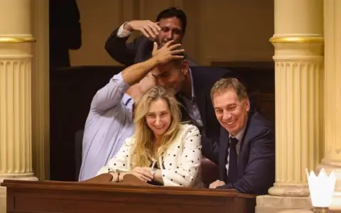 Martín y Eduardo Menem festejan en el palco del Senado junto a Karina Milei y Diego Santilli