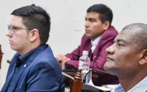 Sesión del Concejo Deliberante de Salta (López traje azul, Casasola bordó)