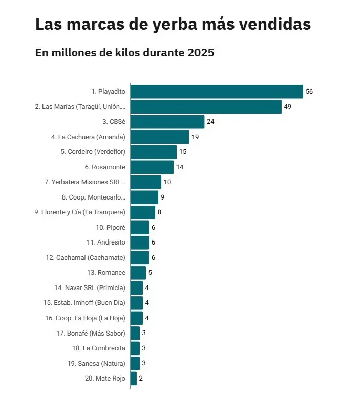 Ranking de las yerbas más consumidas en la Argentina según el Instituto Nacional de la Yerba Mate
