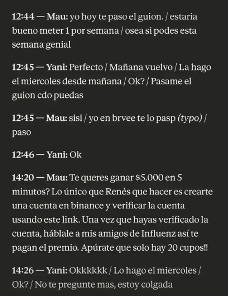 Los chats difundidos por la periodista Fernanda Iglesias