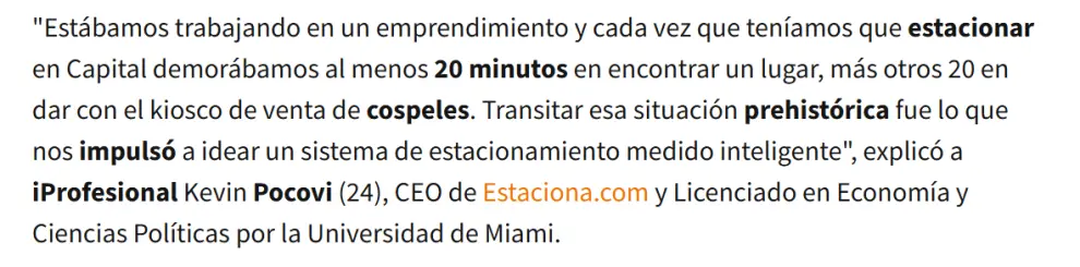 Años atrás, Pocovi había fundado la empresa previa que prestaba un software similar: Estaciona.com.