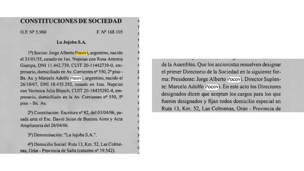 Sociedad de los hermanos Jorge y Marcelo Pocovi en Salta.
