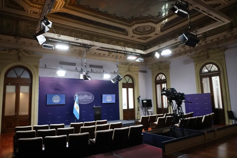 Sala de prensa en Casa Rosada