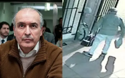José López con los bolsos cargados de dólares en un monasterio