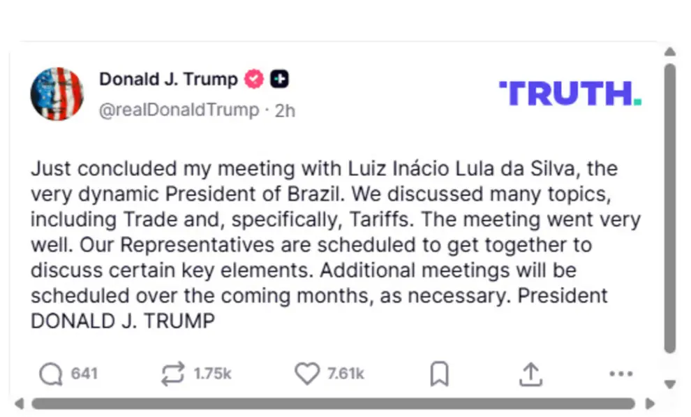 Posteo de Trump en la red social Truth