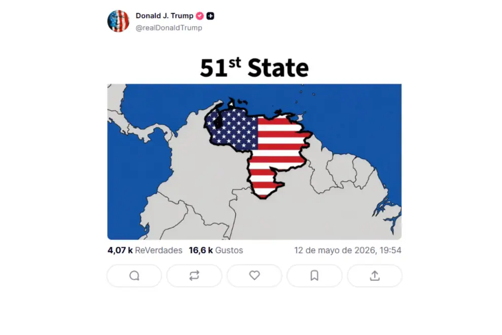 Un mensaje publicado por Donald Trump en redes sociales, junto a una bandera estadounidense y un mapa venezolano, generó posiciones encontradas