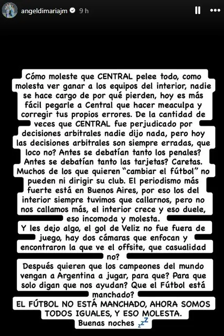 Posteo de Ángel Di María