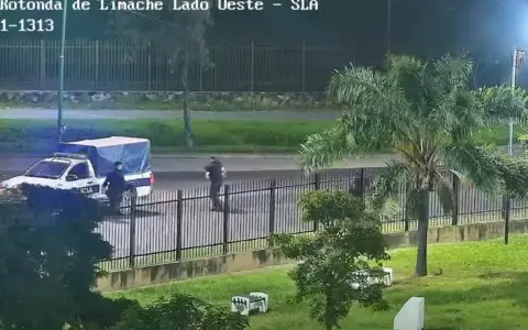 Momento en que el ladrón es interceptado por los policías.