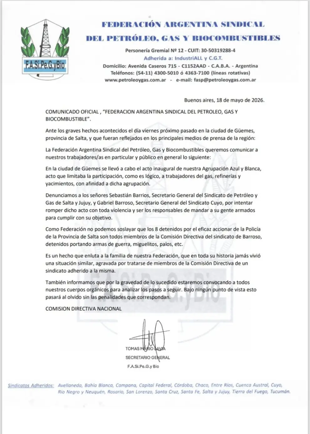 comunicado de la federacion