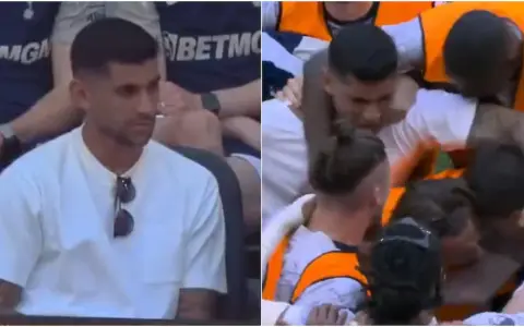 El festejo desaforado del Cuti Romero con sus compañeros por la salvación del descenso del Tottenham.
