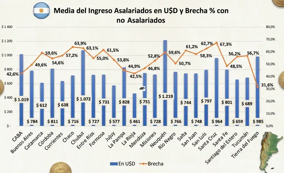 Media del ingreso de asalariados vs. no asalariados. Fuente: Focus Market.