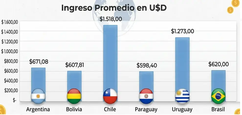 Ingreso promedio en dólares de la región.