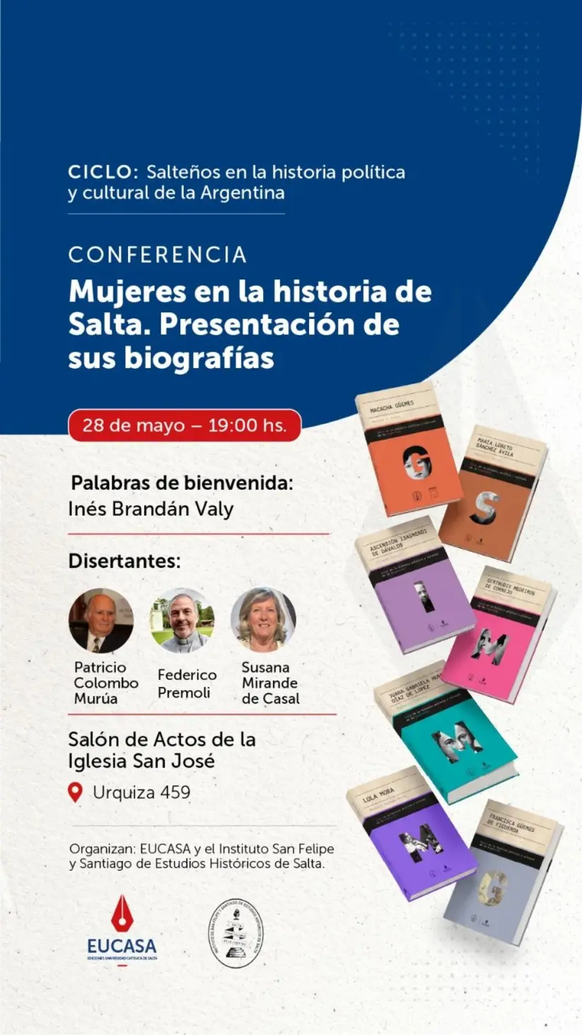 Flyer de la presentación de las biografías de siete mujeres salteños importantes para la historia del país