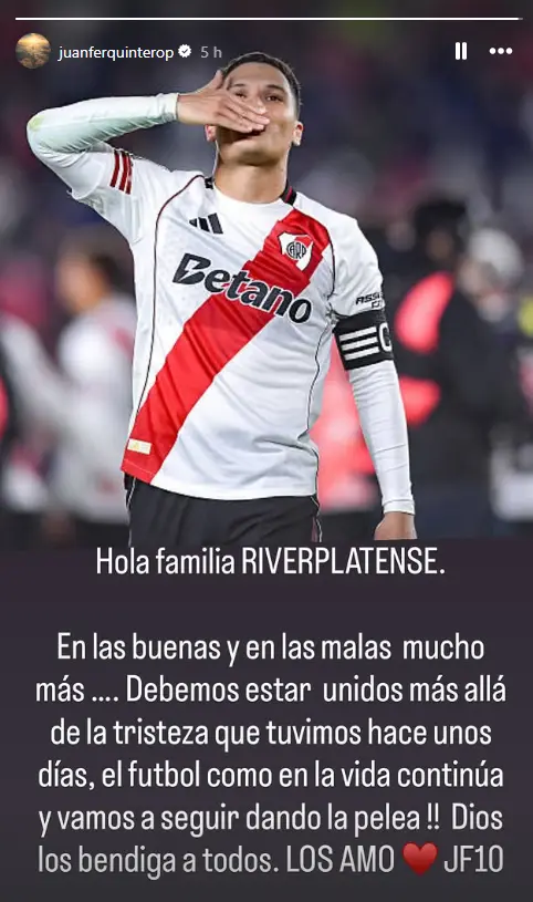 El mensaje de Juanfer en sus historias de Instagram