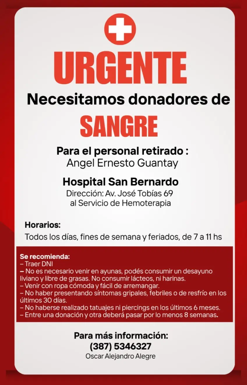 La placa informativa para solicitar dadores de sangre.