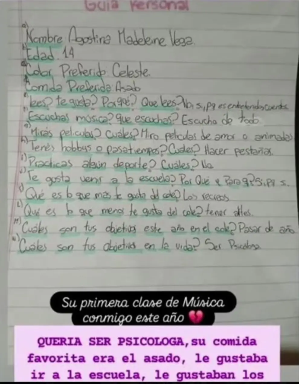 La lista de sueños de Agostina Vega.